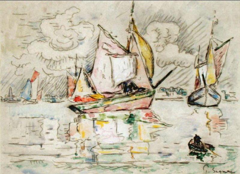 Paul Signac Fishing Boats Sweden oil painting art